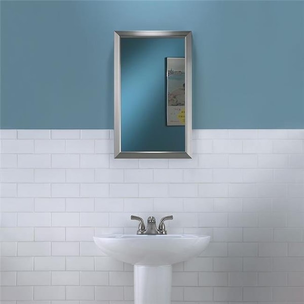 Jensen 625N244SNC 15 x 25 in. 1 Door Hampton Recessed & Framed Medicine Cabinet with Heavy Duty & Adjustable Steel Glass; Satin Nickel 625N244SNC - main